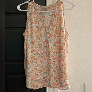 LOFT Women’s white sleeveless blouse with floral pattern (yellow/orange), Size S
